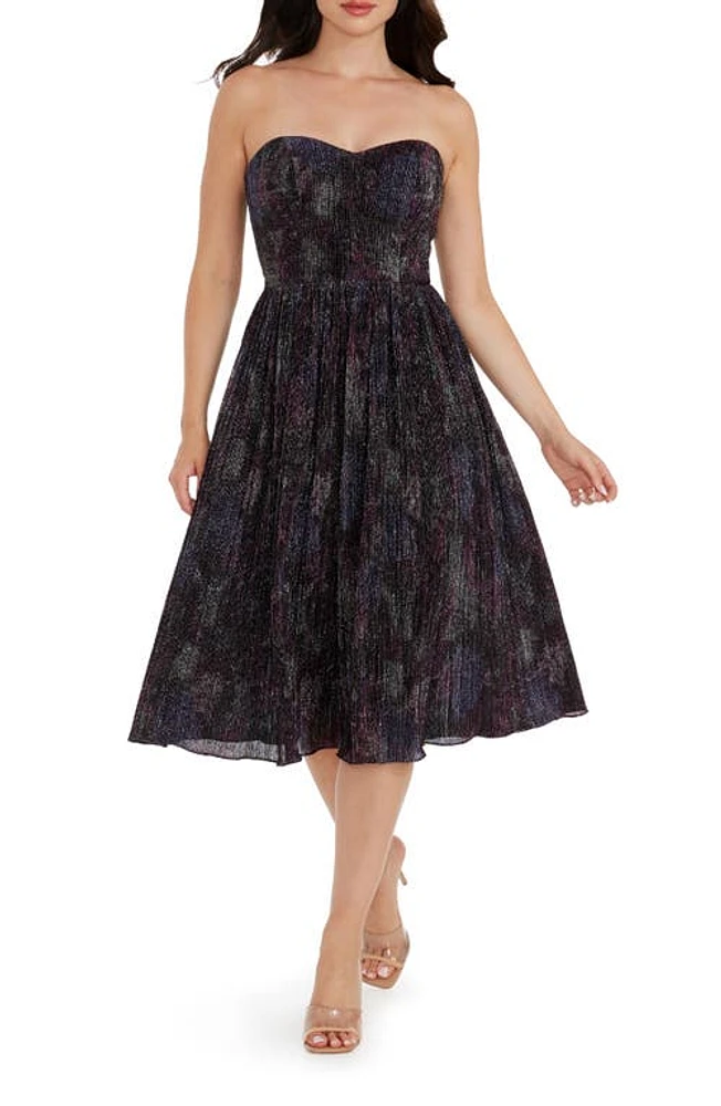 Dress the Population Rosalie Strapless Metallic Cocktail Eggplant Multi at Nordstrom,