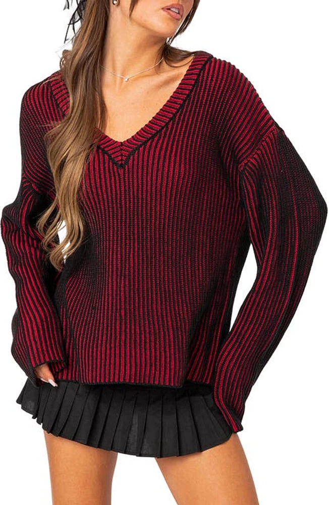 EDIKTED Oversize Contrast Rib Sweater in Red/black at Nordstrom, Size X-Small