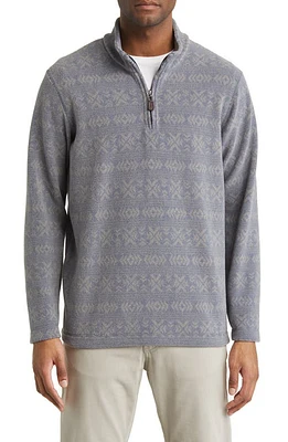 Johnston & Murphy Print Fleece Quarter Zip Pullover Navy Aztec at Nordstrom,