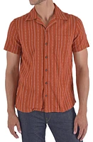 HIROSHI KATO The Wrench Stripe Double Gauze Camp Shirt in Orange Ace at Nordstrom, Size Small