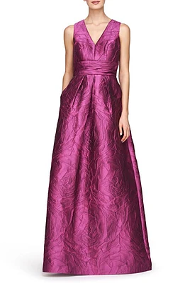 Kay Unger Mariah Crinkle Pleated Gown Sangria at Nordstrom,