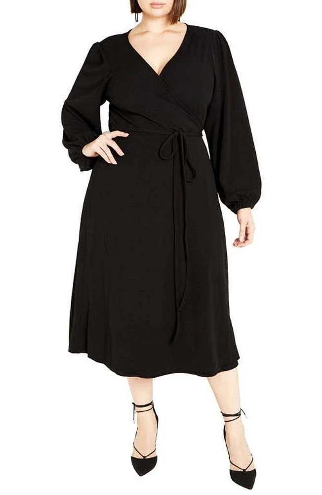 City Chic Hayden Long Sleeve Faux Wrap Midi Dress Black at