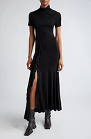 Paloma Wool Wauto Funnel Neck Ruffle Detail Jersey Midi Dress in Black at Nordstrom, Size Large