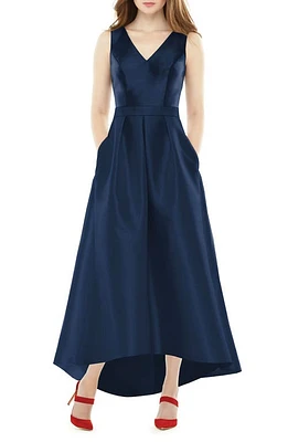 Alfred Sung Satin High/Low Gown Midnight at Nordstrom,