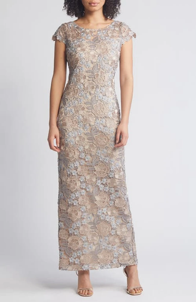 Xscape Evenings Floral Lace Sheath Gown Rose/Gold at Nordstrom,