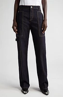 Alexander McQueen Topstitch Detail High Waist Straight Leg Jeans Denim at Nordstrom,