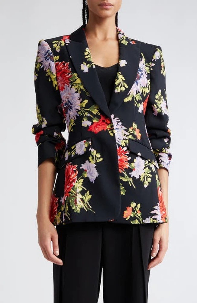 Cinq à Sept Cheyenne Ruched Sleeve One-Button Blazer Black Multi at Nordstrom,