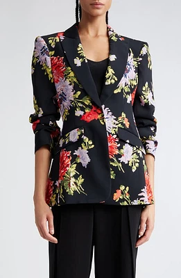 Cinq à Sept Cheyenne Ruched Sleeve One-Button Blazer Black Multi at Nordstrom,