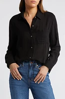 Rails Ellis Cotton Gauze Button-Up Shirt Black at Nordstrom,