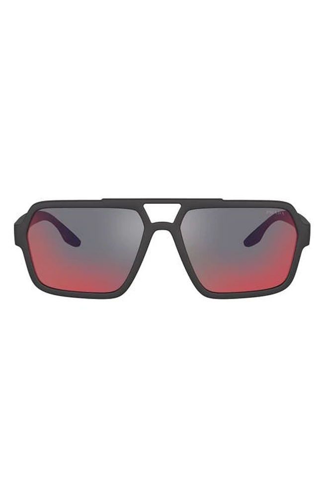 PRADA SPORT 59mm Rectangle Sunglasses in Black/Grey/Blue/Red Mirror at Nordstrom