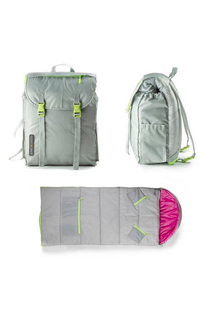 mimish Kids' Sleep-n-Pack Water Repellent Sleeping Bag Backpack in Software Grey/Hibiscus Pink at Nordstrom