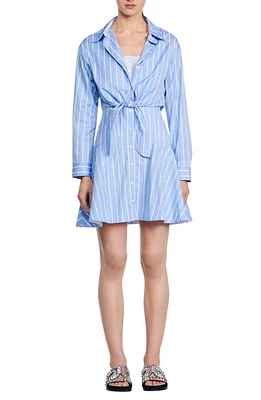 sandro Bridge Stripe Long Sleeve Tie Waist Shirtdress Blue /White at Nordstrom,