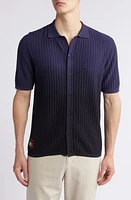 Percival Dip Dab Ribbed Short Sleeve Organic Cotton Cardigan Blue at Nordstrom, R