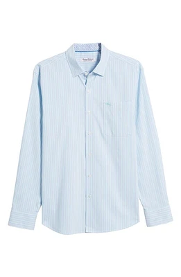 Tommy Bahama Sarasota Stripe Performance Button-Up Shirt Aqua Aloha at Nordstrom,