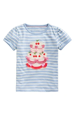 Mini Boden Kids' Stripe Cake Embellished Cotton T-Shirt Vintage Blue at Nordstrom,