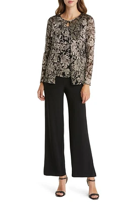 Marina Mixed Media Metallic Bodice Jumpsuit & Jacket Set Black/Gold at Nordstrom,