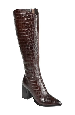 Journee Signature Laila Leather Boot in Brown at Nordstrom, Size 7 Extra-Wide Calf