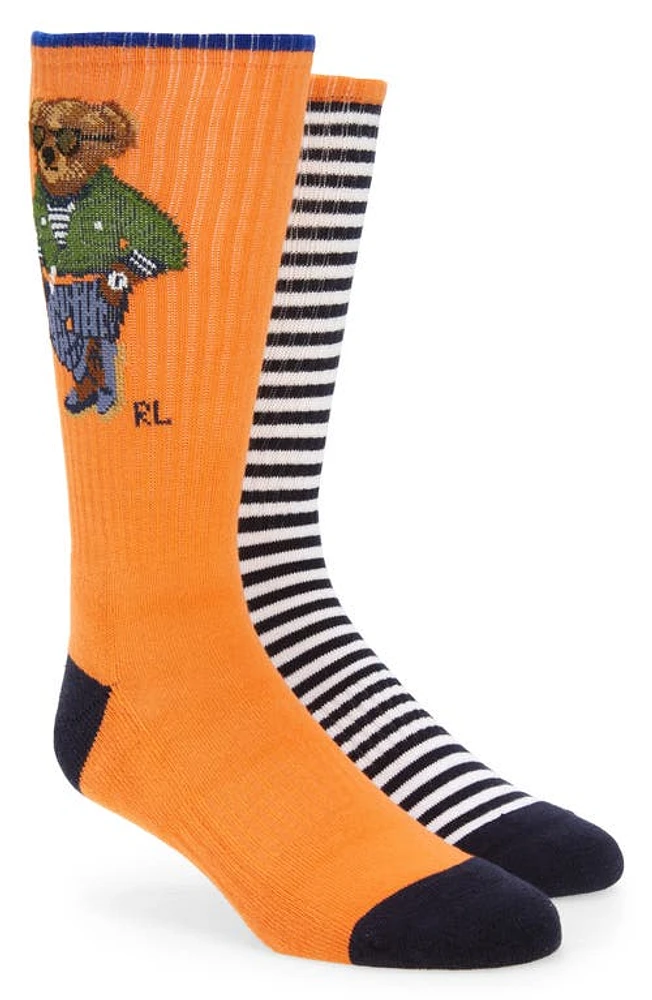 Polo Ralph Lauren Assorted 2-Pack Polo Bear Crew Socks in Orange at Nordstrom