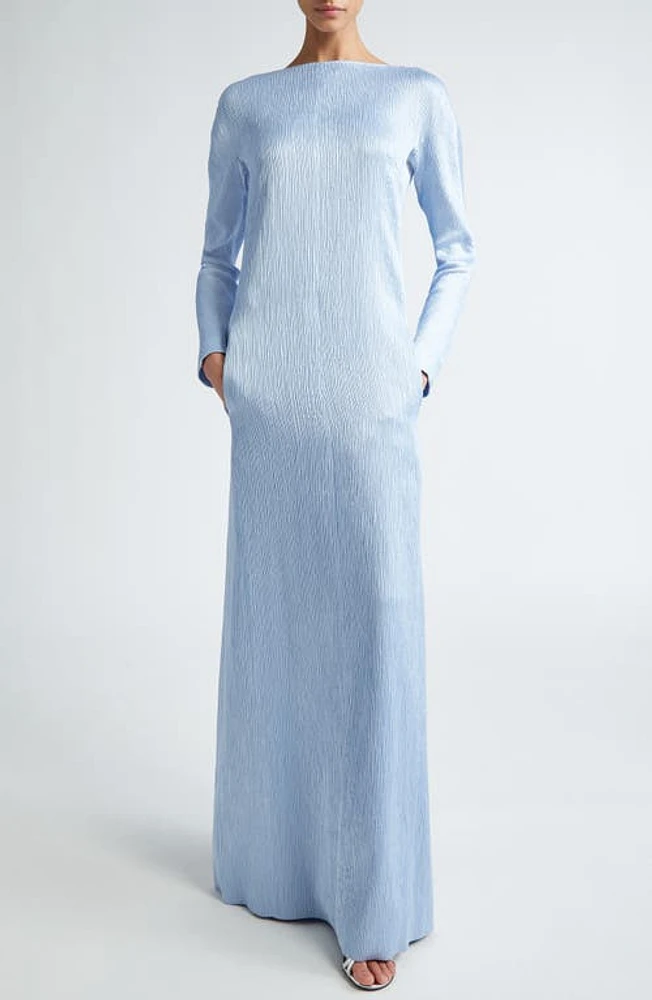 Emilia Wickstead Uriela Long Sleeve Scoop Back Plissé Maxi Dress Sky Blue at Nordstrom, Us