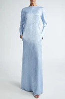 Emilia Wickstead Uriela Long Sleeve Scoop Back Plissé Maxi Dress Sky Blue at Nordstrom, Us