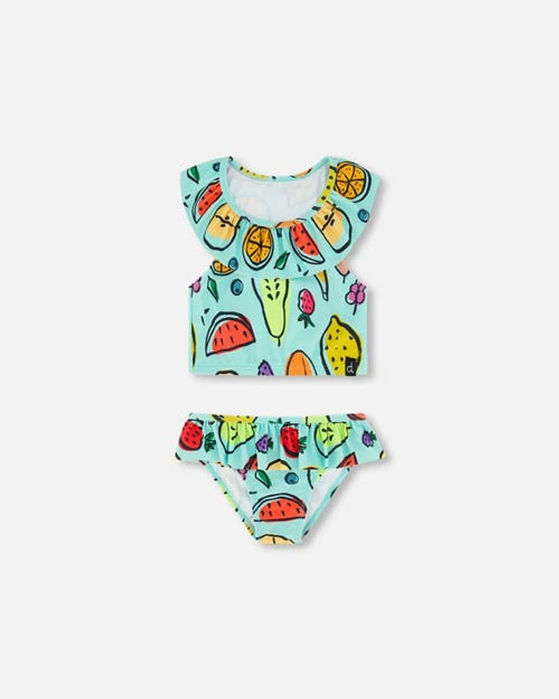 Deux Par Deux Girl's Two Piece Swimsuit Baby Blue Printed Fruits at Nordstrom