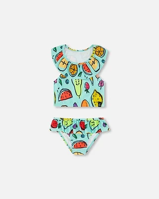 Deux Par Deux Girl's Two Piece Swimsuit Baby Blue Printed Fruits at Nordstrom