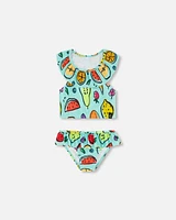 Deux Par Deux Girl's Two Piece Swimsuit Baby Blue Printed Fruits at Nordstrom