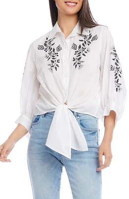 Karen Kane Floral Print Tie Front Top Off White at Nordstrom,