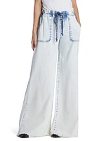 Wash Lab Denim Lola Elastic Waist Frayed Soft Wide Leg Jeans Blue at Nordstrom,