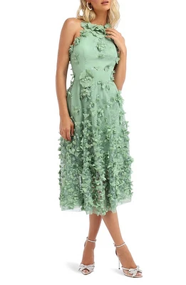 HELSI Camilla Floral Appliqué Halter Midi Dress Sage at Nordstrom,