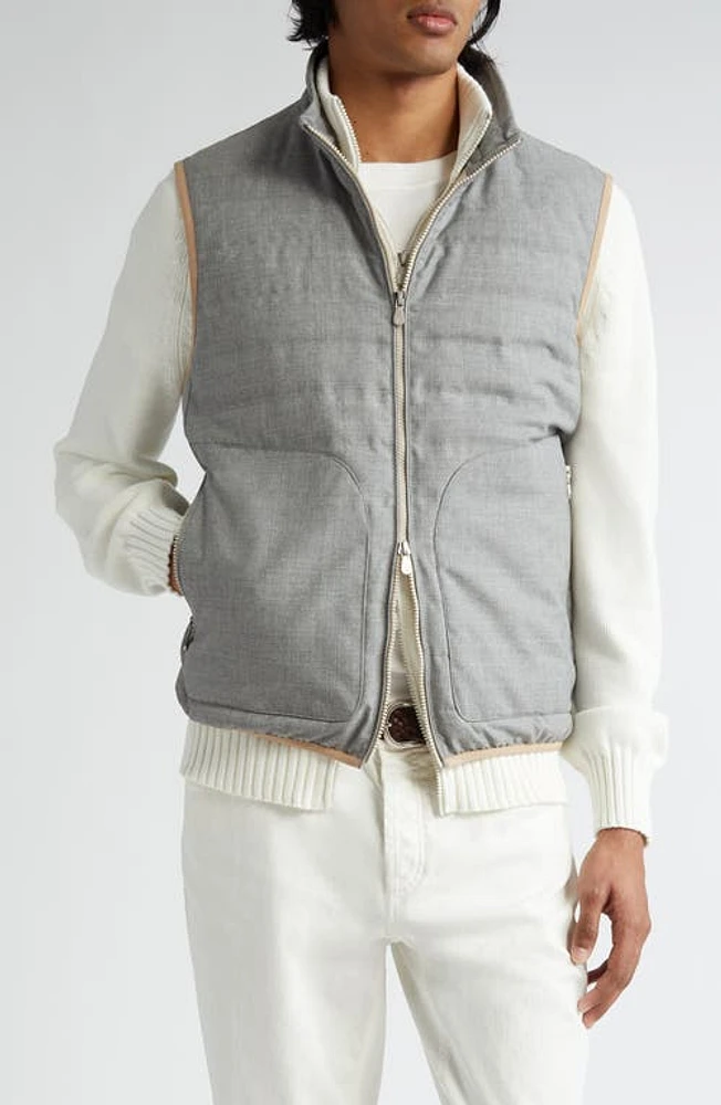 Brunello Cucinelli Lightweight Virgin Wool Down Vest Peal Grey at Nordstrom,