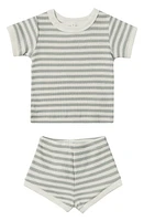 QUINCY MAE Stripe Cotton Waffle Knit T-Shirt & Shorts Set Sky at Nordstrom,