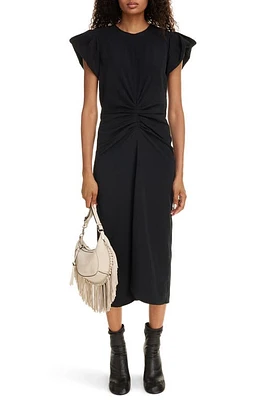 Isabel Marant Terena Ruched Cap Sleeve High-Low Dress Black at Nordstrom, Us