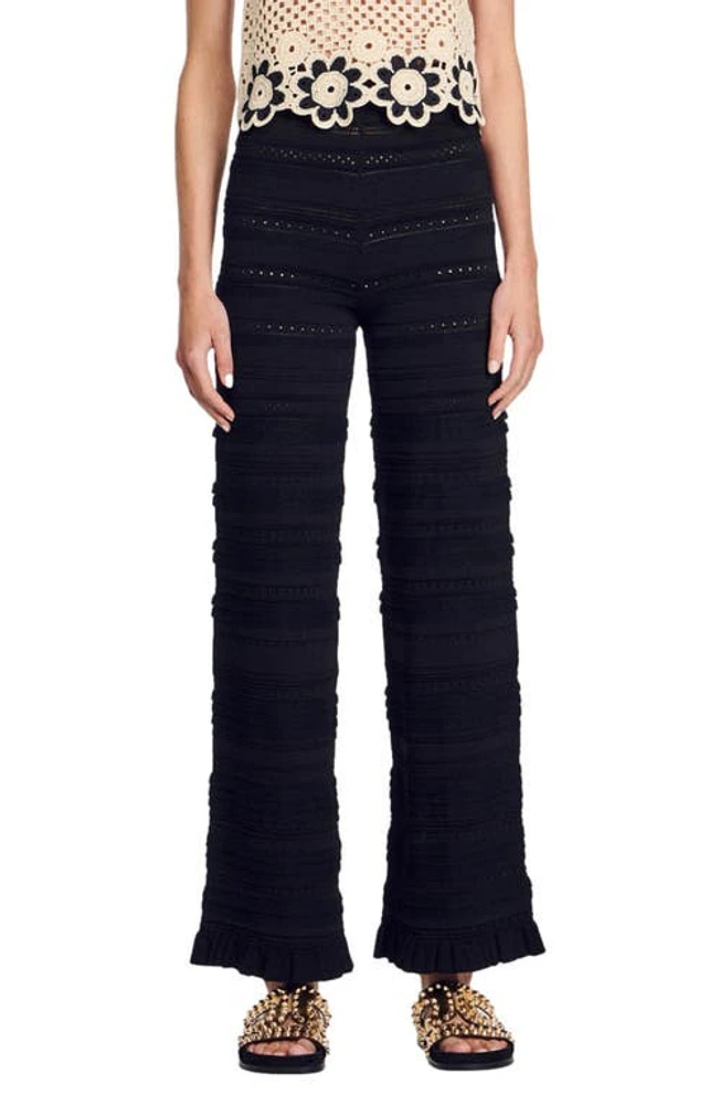 sandro Frill Knit Pants in Black at Nordstrom, Size 4