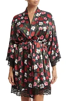 Hanky Panky Luxe Floral Lace Trim Satin Robe Am I Dreaming at Nordstrom,