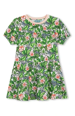 KENZO Kids' Foliage Print Cotton T-Shirt Dress 66F-Mint Green at Nordstrom, Y