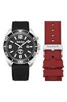 Timberland Water Repellent Watch & Silicone Watchbands Gift Set in Black /Red at Nordstrom