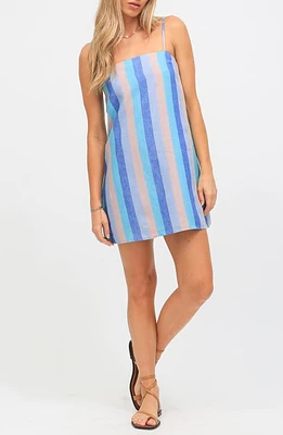 Electric & Rose Amber Kinney Stripe Linen Minidress Sky Blue Multi at Nordstrom,