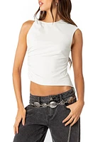 EDIKTED Tanya Ruched Asymmetric Tank Top White at Nordstrom,