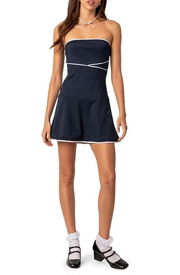 EDIKTED Freya Contrast Trim Strapless Minidress Navy at Nordstrom,