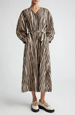 Max Mara Pomelia Wavy Stripe Cotton Voile Shirtdress Dark Brown at Nordstrom,