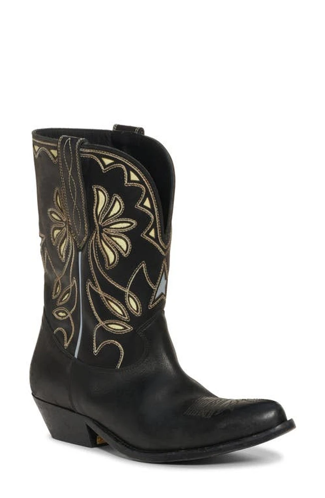 Golden Goose Wish Star Short Western Boot Black/Yellow Sky Embroidery at Nordstrom,