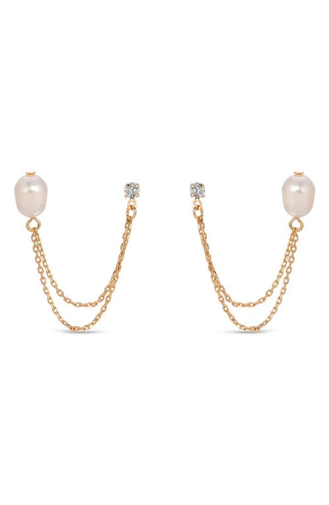 Ettika Cubic Zirconia & Freshwater Pearl Draped Stud Earrings in Gold at Nordstrom