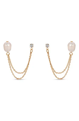 Ettika Cubic Zirconia & Freshwater Pearl Draped Stud Earrings in Gold at Nordstrom