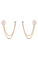 Ettika Cubic Zirconia & Freshwater Pearl Draped Stud Earrings in Gold at Nordstrom