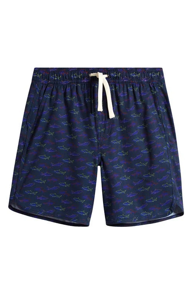 Fair Harbor Kids' Anchor Swim Trunks Navy Neon Sharks at