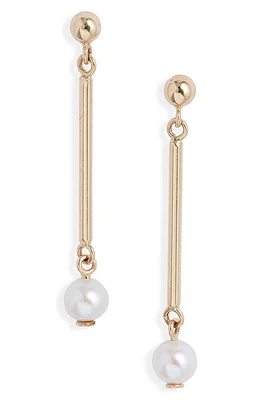 Poppy Finch Cultured Pearl Linear Drop Earrings in 14K Yellow Gold at Nordstrom