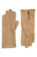 Seymoure Kelly Studded Leather Gloves in Nude at Nordstrom