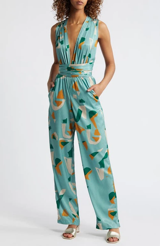 DIARRABLU Umy Saly Print Convertible Jumpsuit Green at Nordstrom,