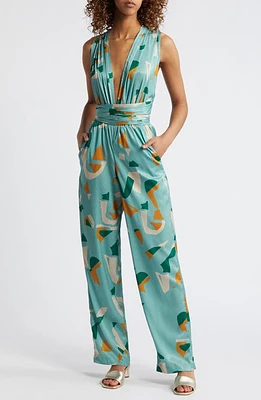 DIARRABLU Umy Saly Print Convertible Jumpsuit Green at Nordstrom,